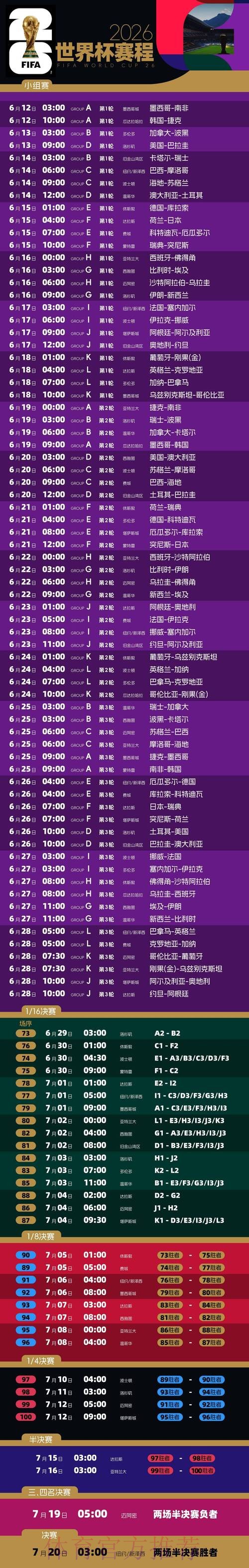 2026世界杯直播今日比赛时间表怎么看