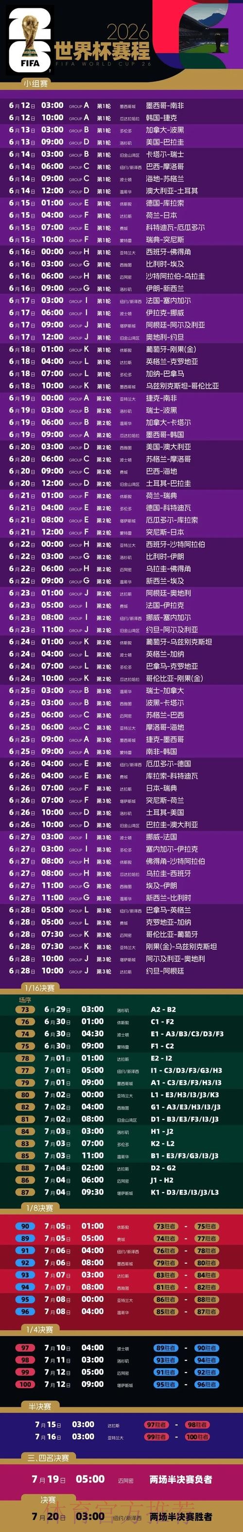 2026世界杯赛程一览全程直播实时查看 2026世界杯赛程一览全程直播实时查看