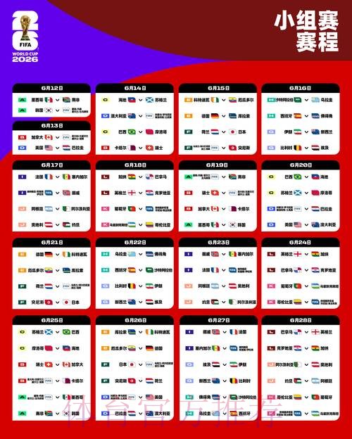 2026世界杯小组赛赛程今日完整安排实时查看